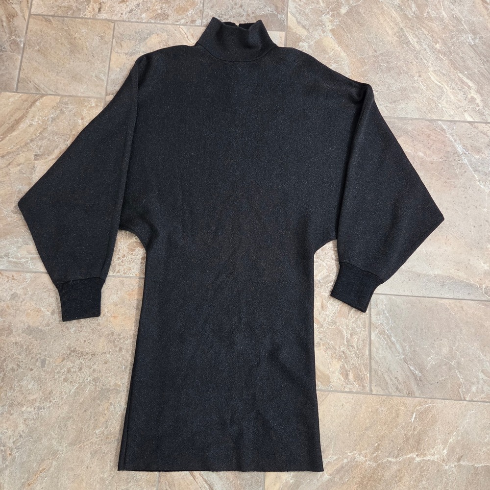 Alice + Olivia Black Metallic Batwing Mock Neck Sweater Dress CC909539701 Size P